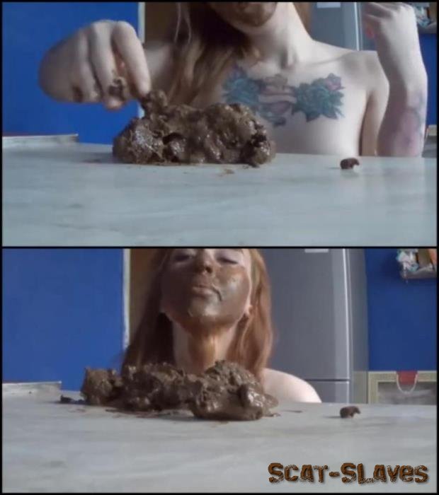 Cute girl shitting on table, smearin feces on face, licking and suck shit. (Homemade Scat, Defecation) [FullHD 1080p] 302 MB
