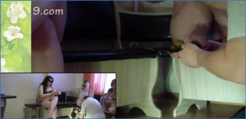 Toilet Slave Milana Smelly Serves 3 Mistresses with Chocolate Cake - scat porn video at Scat-Slaves.net